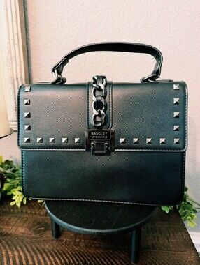 Badgley Mischka Black Studded Handbag with Chain Detail